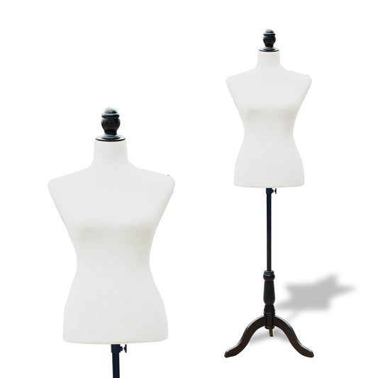 HOMCOM Maniquí de Costura Femenino Maniquí de Costura Ajustable a 130-168 cm con Trípode de Madera para Fotografía de Moda Exposición de Prendas Blanco