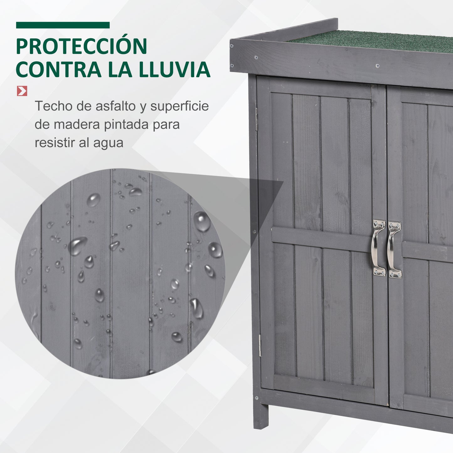 Outsunny Armario de Jardín de Madera 74x43x88 cm Cobertizo Exterior para Almacenamiento de Herramientas Leñas con 2 Puertas y Techo Asfáltico Abatible Gris