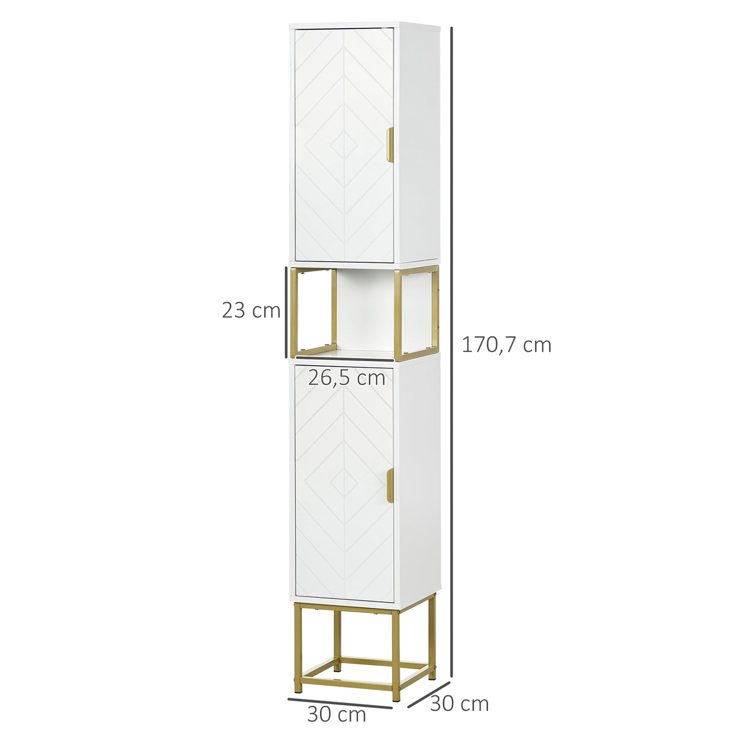 kleankin Columna de Baño Mueble Auxiliar de Baño Armario de Baño con 2 Puertas Compartimiento y Estantes Ajustables Antivuelco Estilo Moderno 30x30x170,7 cm Blanco