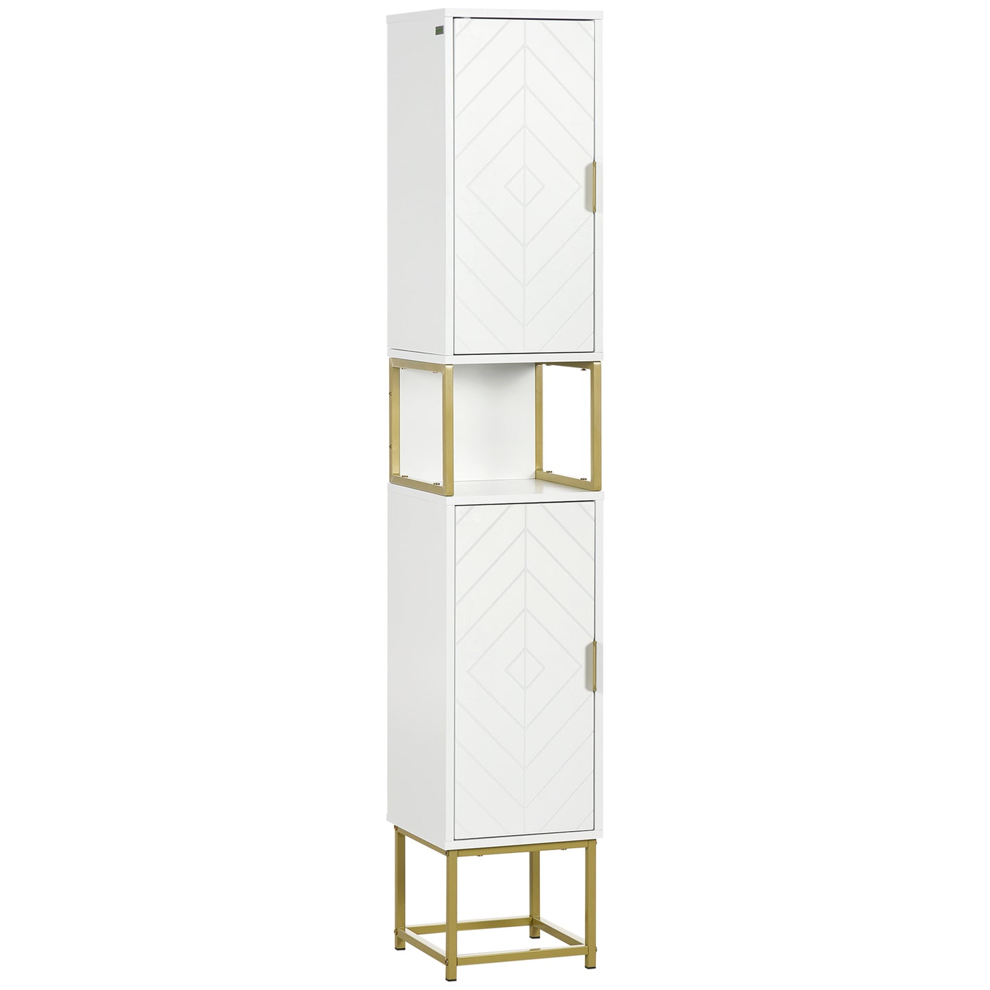 kleankin Columna de Baño Mueble Auxiliar de Baño Armario de Baño con 2 Puertas Compartimiento y Estantes Ajustables Antivuelco Estilo Moderno 30x30x170,7 cm Blanco