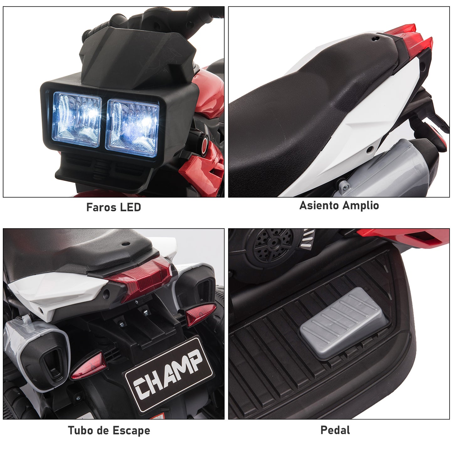 HOMCOM Moto Eléctrica para Niños de +3 Años Moto de Batería 6V con Luces Música Bocina Neumáticos Anchos Moto para Niños con Velocidad 3 km/h Rojo y Negro