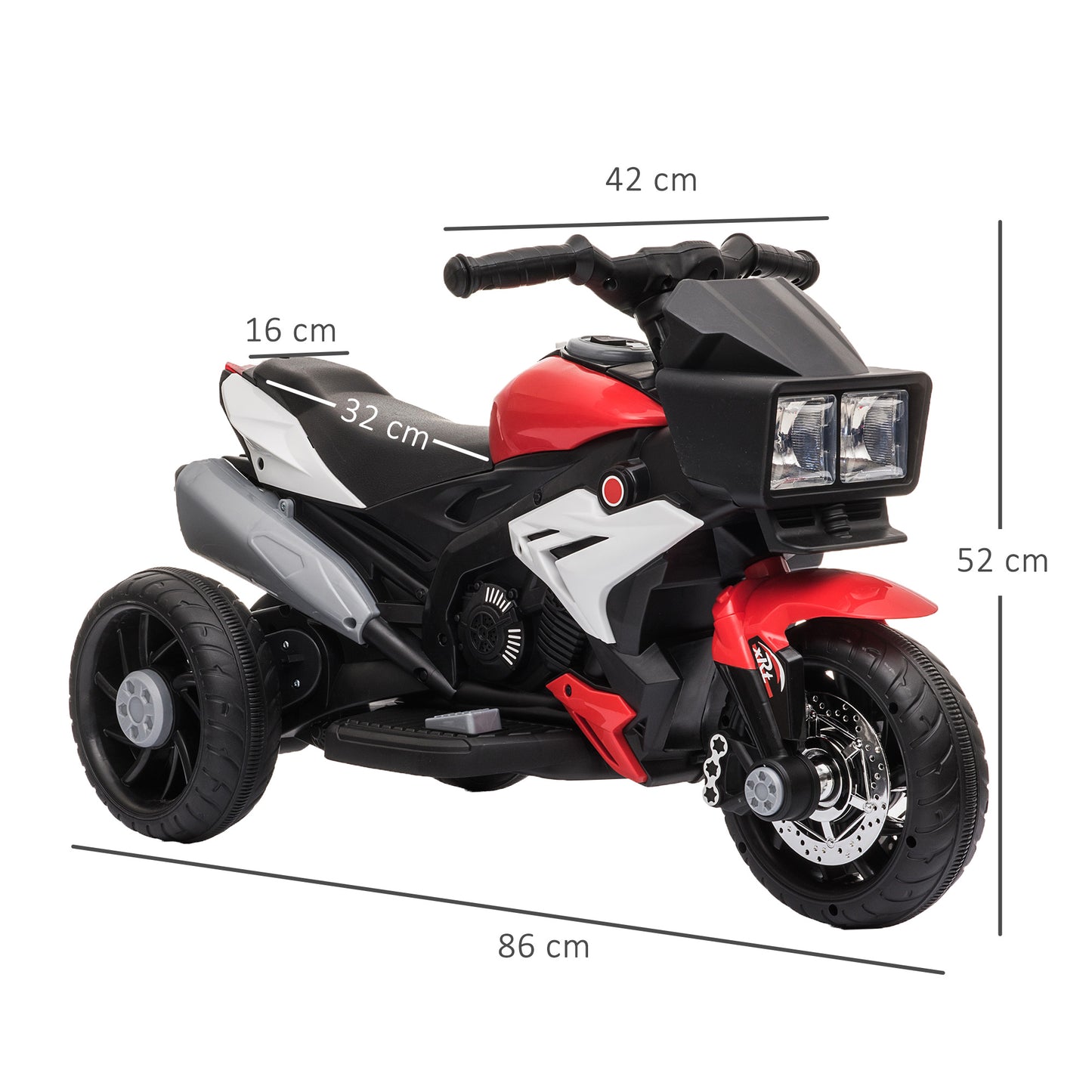 HOMCOM Moto Eléctrica para Niños de +3 Años Moto de Batería 6V con Luces Música Bocina Neumáticos Anchos Moto para Niños con Velocidad 3 km/h Rojo y Negro