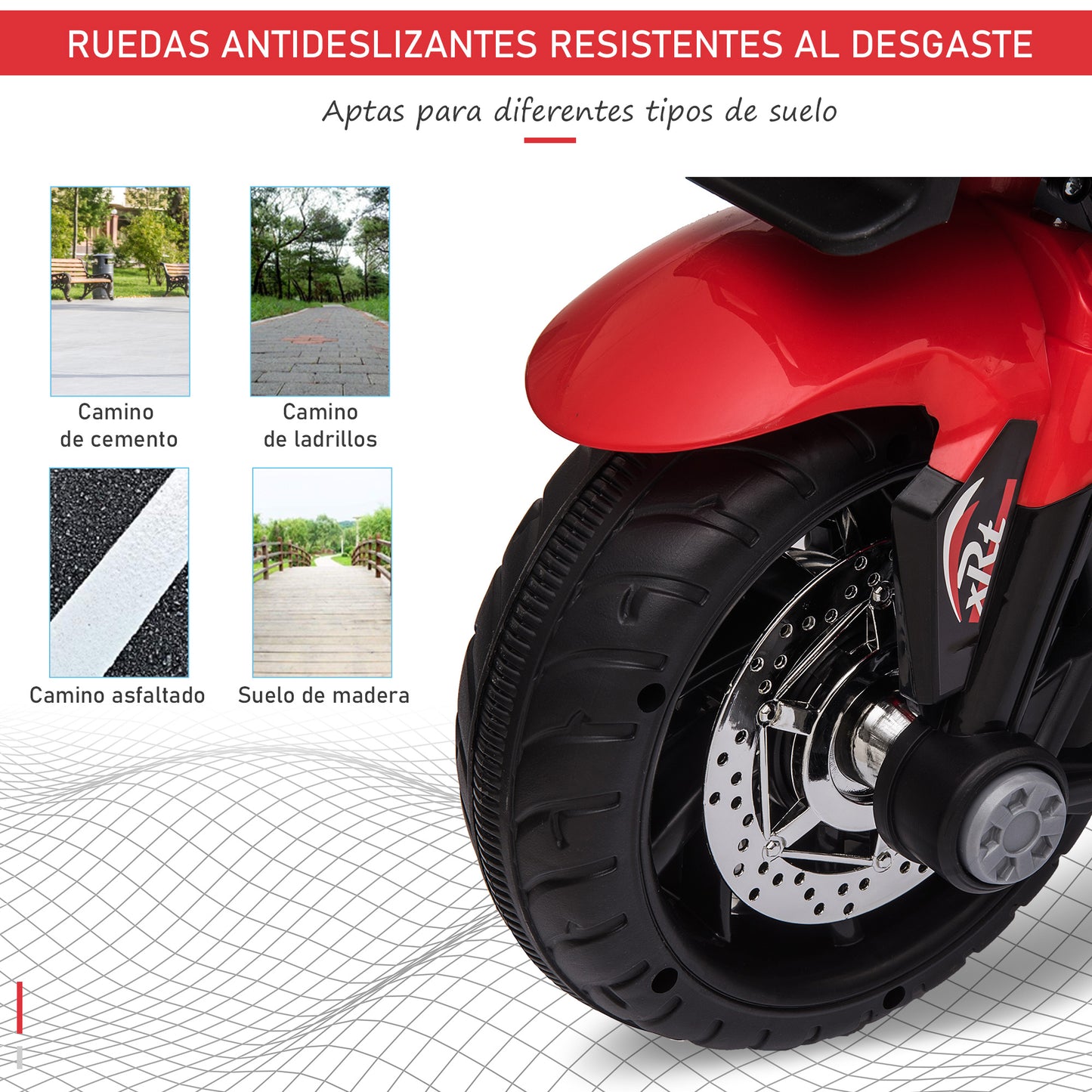 HOMCOM Moto Eléctrica para Niños de +3 Años Moto de Batería 6V con Luces Música Bocina Neumáticos Anchos Moto para Niños con Velocidad 3 km/h Rojo y Negro