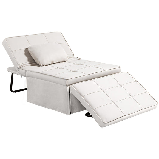 HOMCOM Sofá Cama Plegable 3 en 1 Sofá Cama de 1 Plaza Tapizado en Lino Sofá Cama Convertible con Respaldo Ajustable en 5 Posiciones Reposapiés y Reposacabezas Carga 200 kg Crema