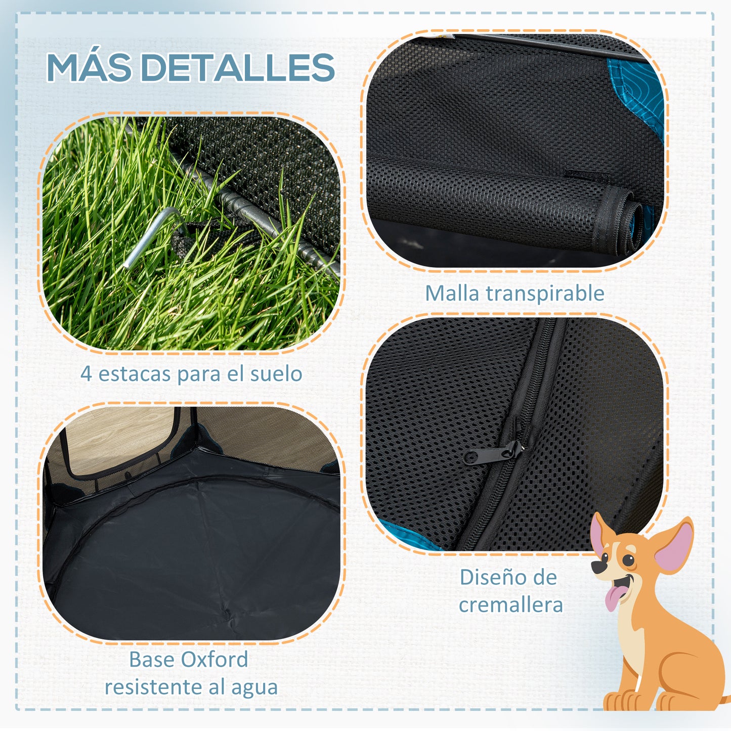 PawHut Parque Plegable para Perros y Gatos de 8 Paneles Parque de Juego para Mascotas con Bolsa de Transporte Recinto Portátil para Conejos Conejillos de Indias para Interior y Exterior Ø91x58 cm Azul