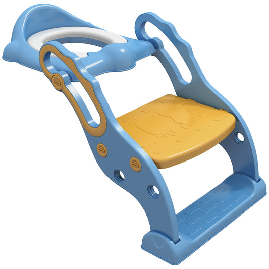 ZONEKIZ Adaptador WC para Niños con Escalera Asiento de Inodoro para Niños de 2-6 Años Plegable Ajustable Reductor de Aprendizaje para Baño con Escalón Antideslizante 67,9x42,8x51,5 cm Azul