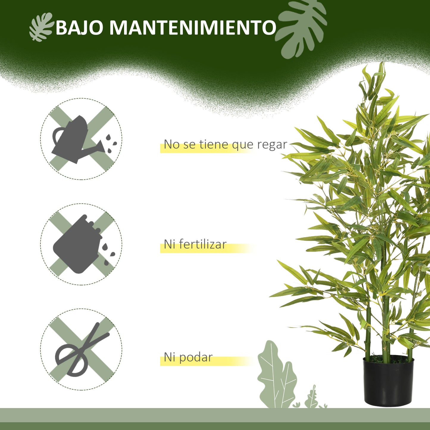 HOMCOM Juego de 2 Plantas Artificiales 90 cm Bambú Artificial con Maceta Plantas Sintéticas para Decoración Hogar Salón Oficina Verde