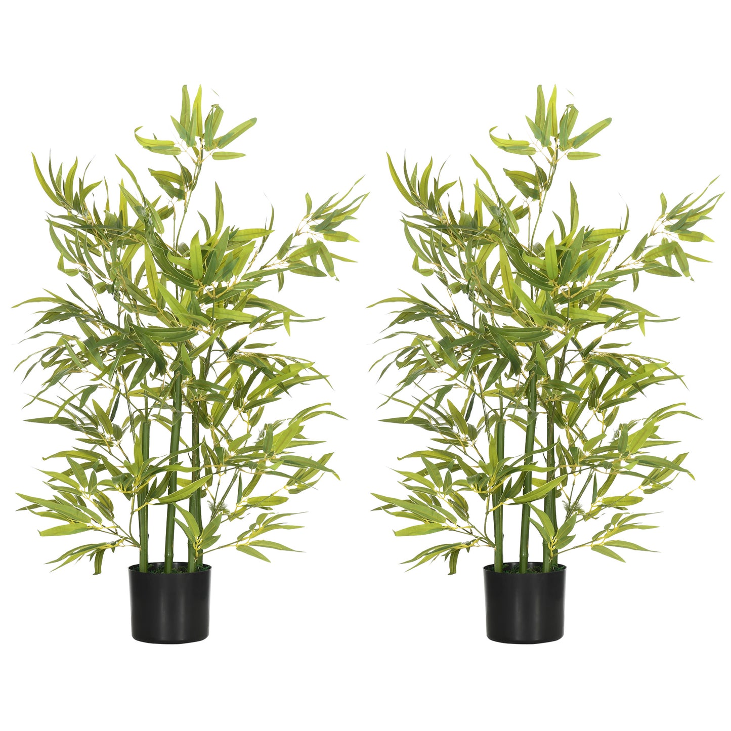 HOMCOM Juego de 2 Plantas Artificiales 90 cm Bambú Artificial con Maceta Plantas Sintéticas para Decoración Hogar Salón Oficina Verde