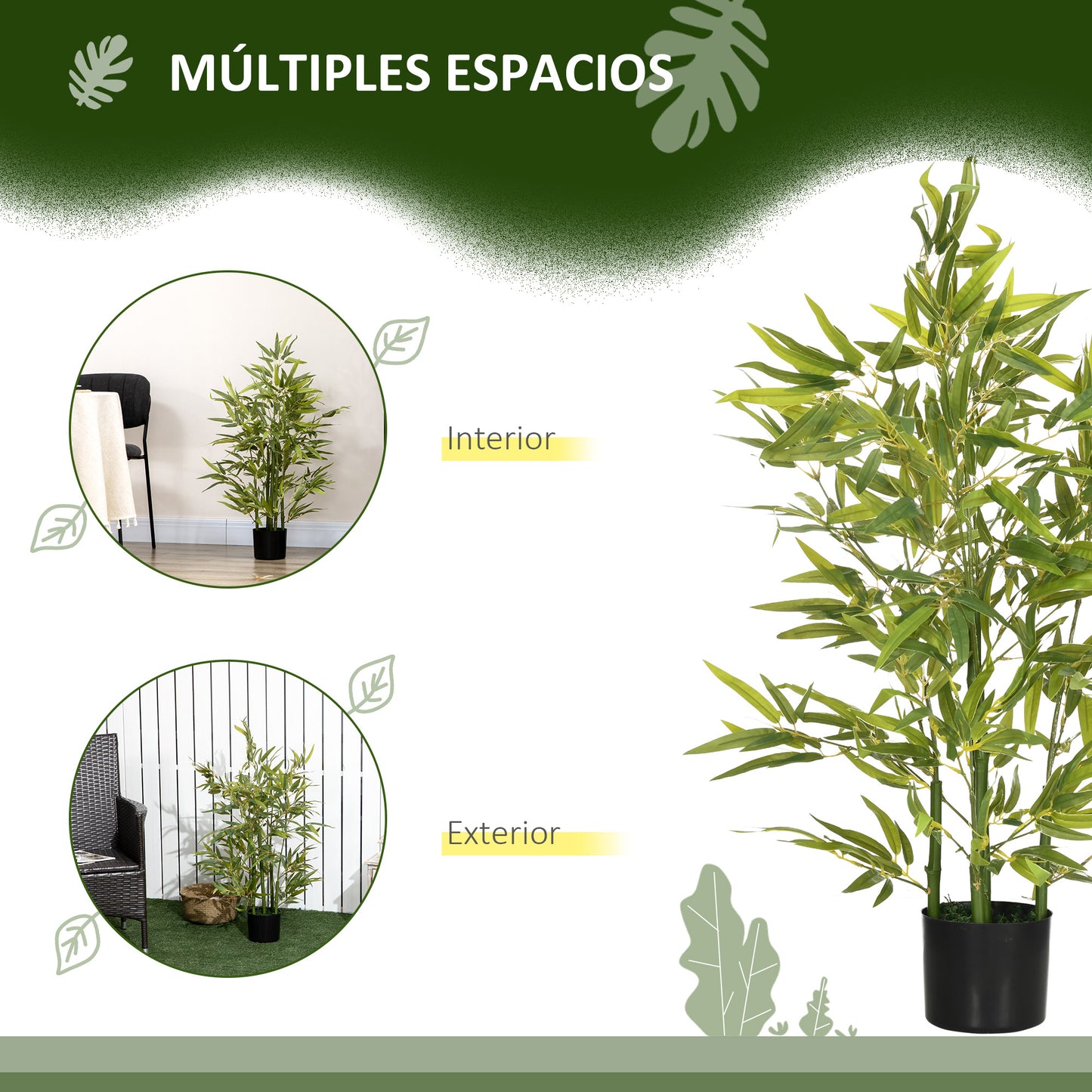 HOMCOM Juego de 2 Plantas Artificiales 90 cm Bambú Artificial con Maceta Plantas Sintéticas para Decoración Hogar Salón Oficina Verde