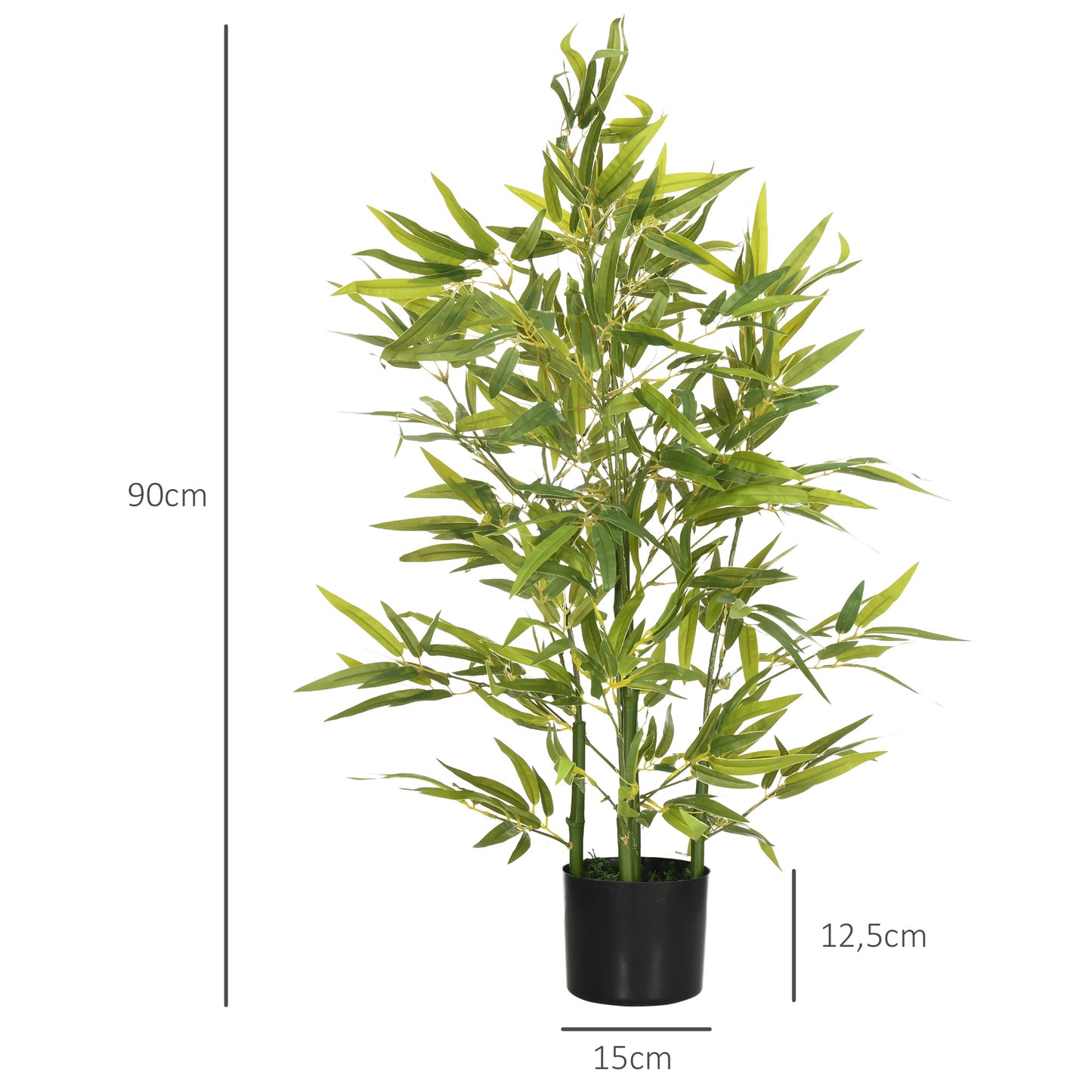 HOMCOM Juego de 2 Plantas Artificiales 90 cm Bambú Artificial con Maceta Plantas Sintéticas para Decoración Hogar Salón Oficina Verde