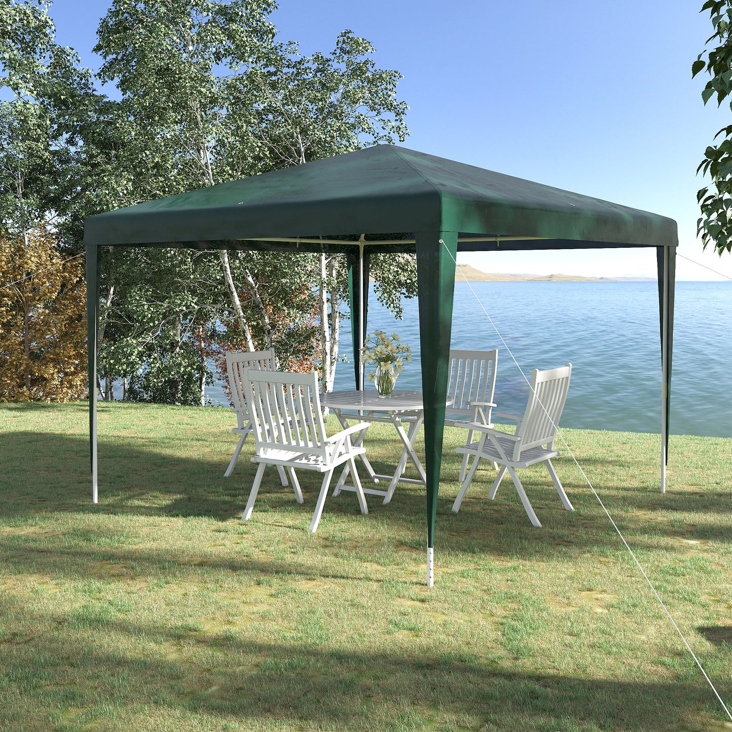 Outsunny Carpa Desmontable 3x3 m Cenador Pabellón de Jardín con 4 Orificios de Drenaje y Marco de Acero Anti-UV Gazebo para Terraza Patio Exterior Camping Verde