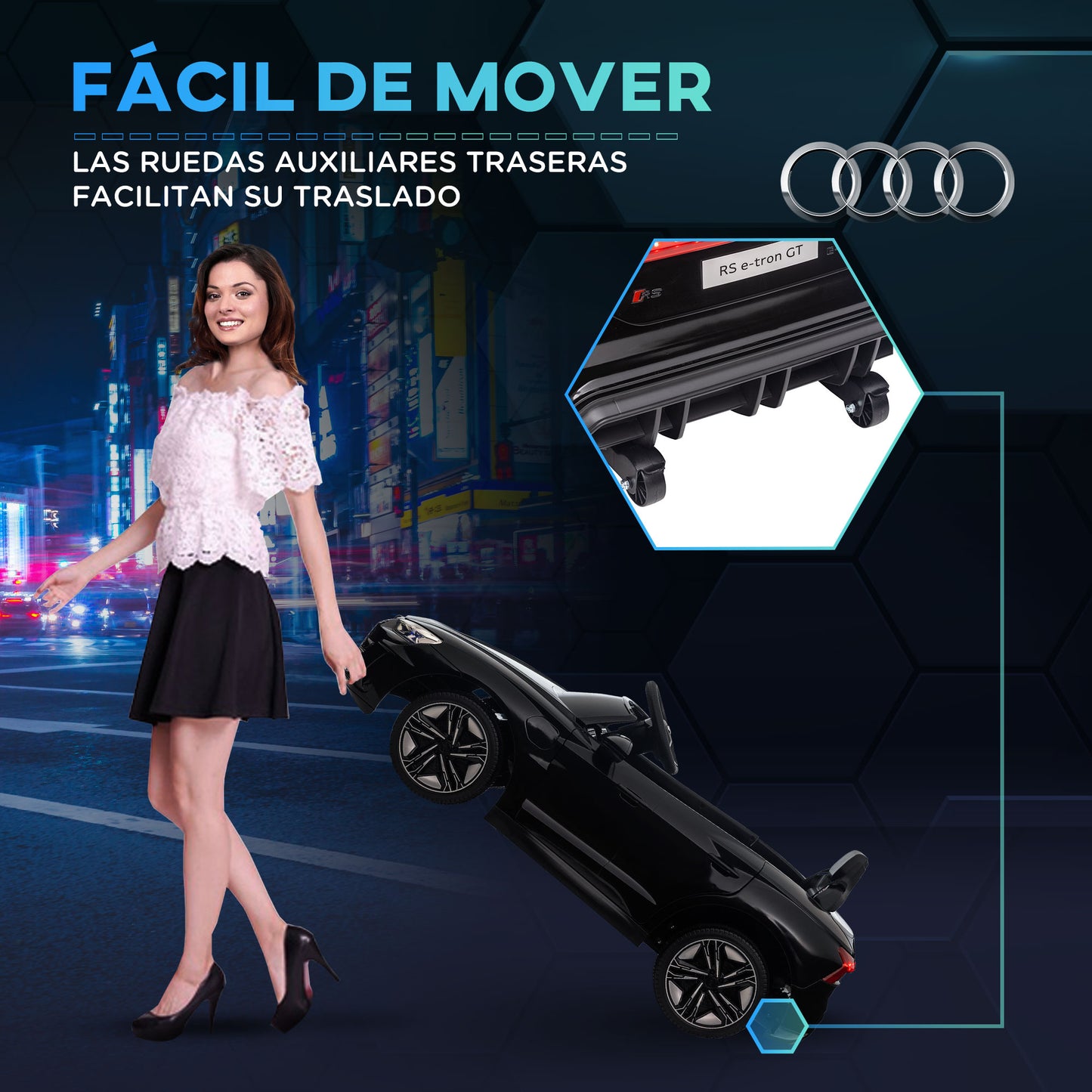 HOMCOM Coche Eléctrico para Niños de +3 Años AUDI RS e-tron GT Coche de Batería 12V con Mando a Distancia Faros LED Bocina Música USB y Apertura de Puerta 3-5 km/h Negro