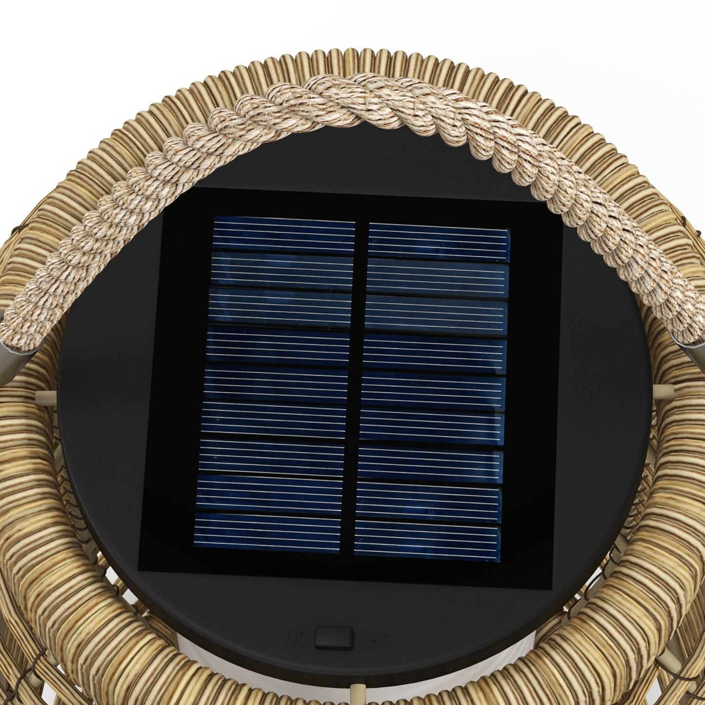 Outsunny Linterna de Jardín de Ratán Farola Solar de Exterior con Panel Solar Luces LED Encendido y Apagado Automático para Interior y Exterior Ø18x37 cm Arena