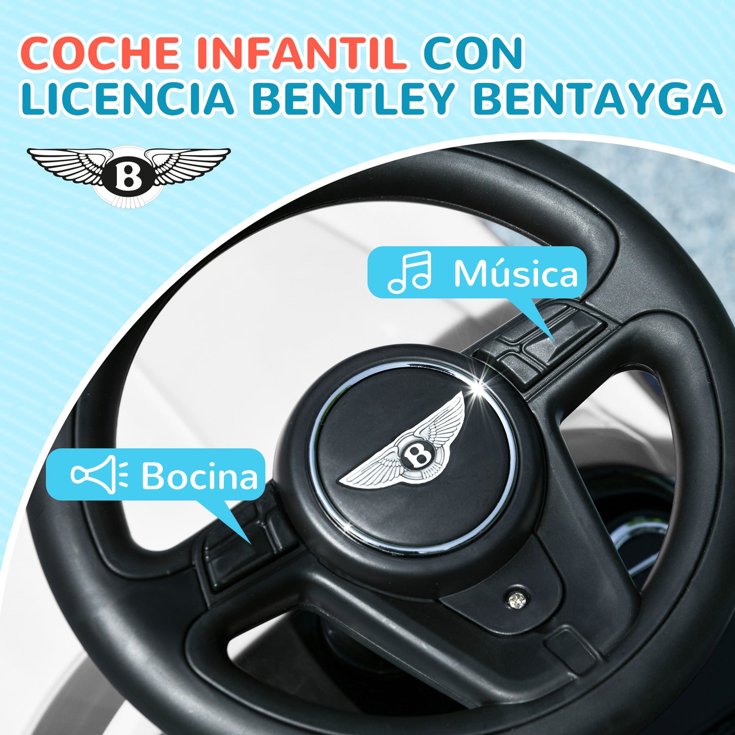 AIYAPLAY Coche Correpasillos 3 en 1 Correpasillos con Licencia Bentley Bentayga Correpasillos para Bebés de 12-36 Meses con Asa de Empuje y Toldo Desmontables Música Bocina Blanco