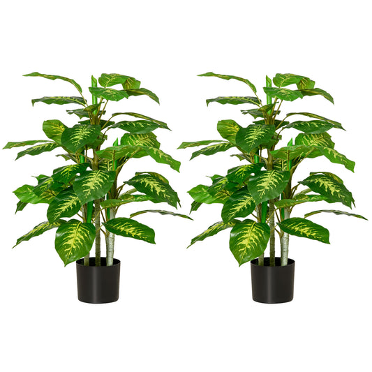 HOMCOM Juego de 2 Plantas Artificiales de 95 cm Árboles Artificiales con Maceta Plantas Sintéticas para Decoración Hogar Salón Oficina Verde