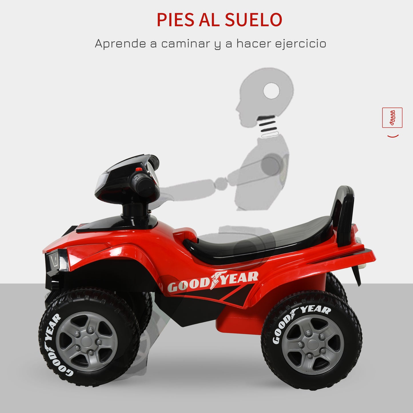 HOMCOM Quad Correpasillos para Niños Mayores de 18-36 Meses Coche Cuatrimoto con Funciones de Luces Bocina y Espacio Secreto de Almacenaje 60x31x42 cm Rojo