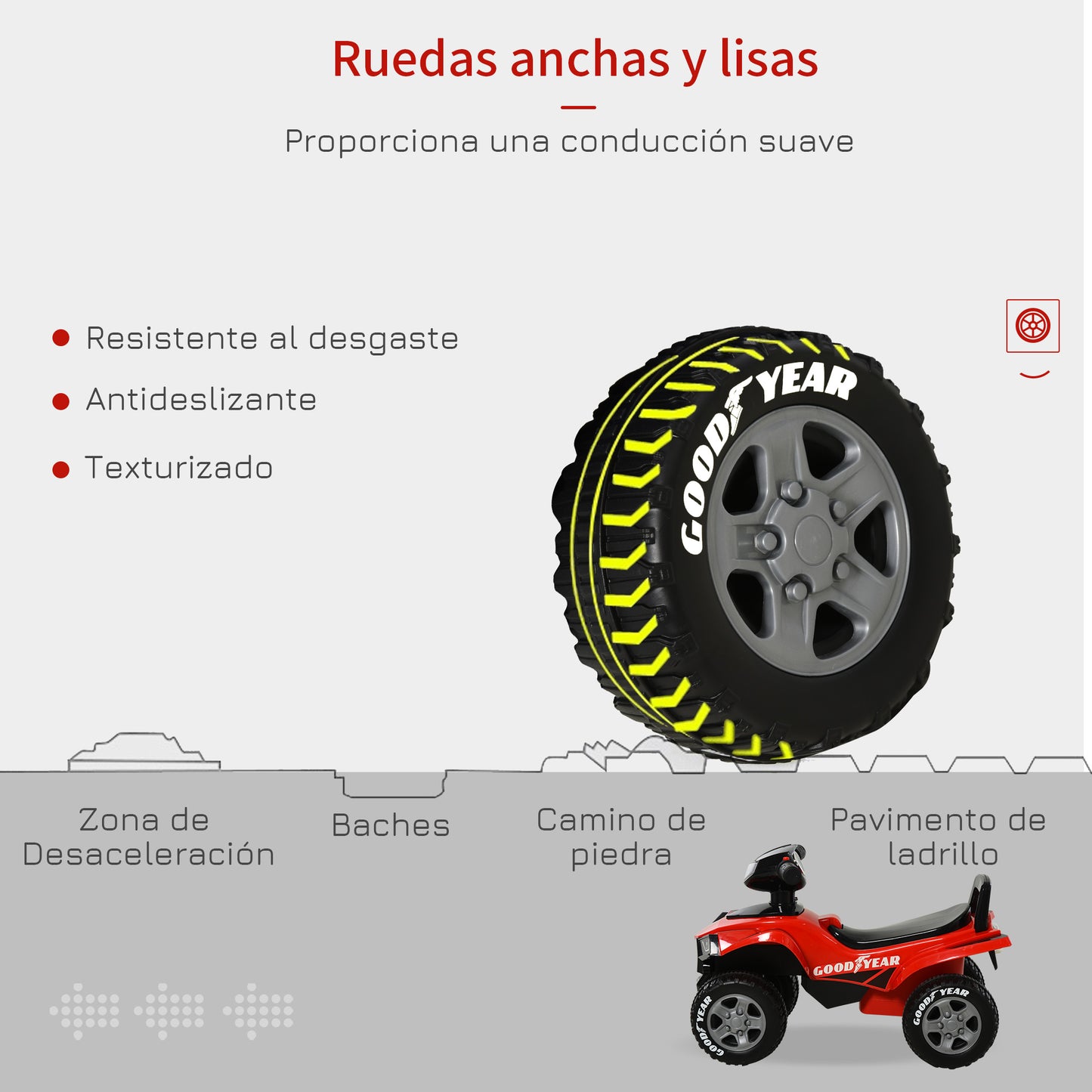 HOMCOM Quad Correpasillos para Niños Mayores de 18-36 Meses Coche Cuatrimoto con Funciones de Luces Bocina y Espacio Secreto de Almacenaje 60x31x42 cm Rojo