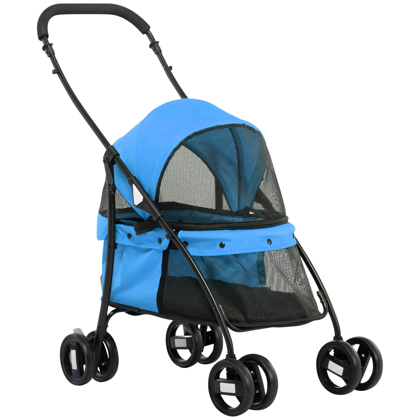 PawHut Carrito para Perros Plegable Cochecito para Mascotas Cochecito para Perros Pequeños con Ventanas de Malla Cojín Lavable Correas de Seguridad y Marco de Acero Azul