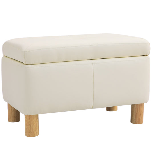 HOMCOM Baúl de Almacenaje para Dormitorio 33L Puff Almacenaje Tapizado en PU Banco de Almacenaje con Patas de Madera para Pasillo Salón 60x38x40 cm Crema