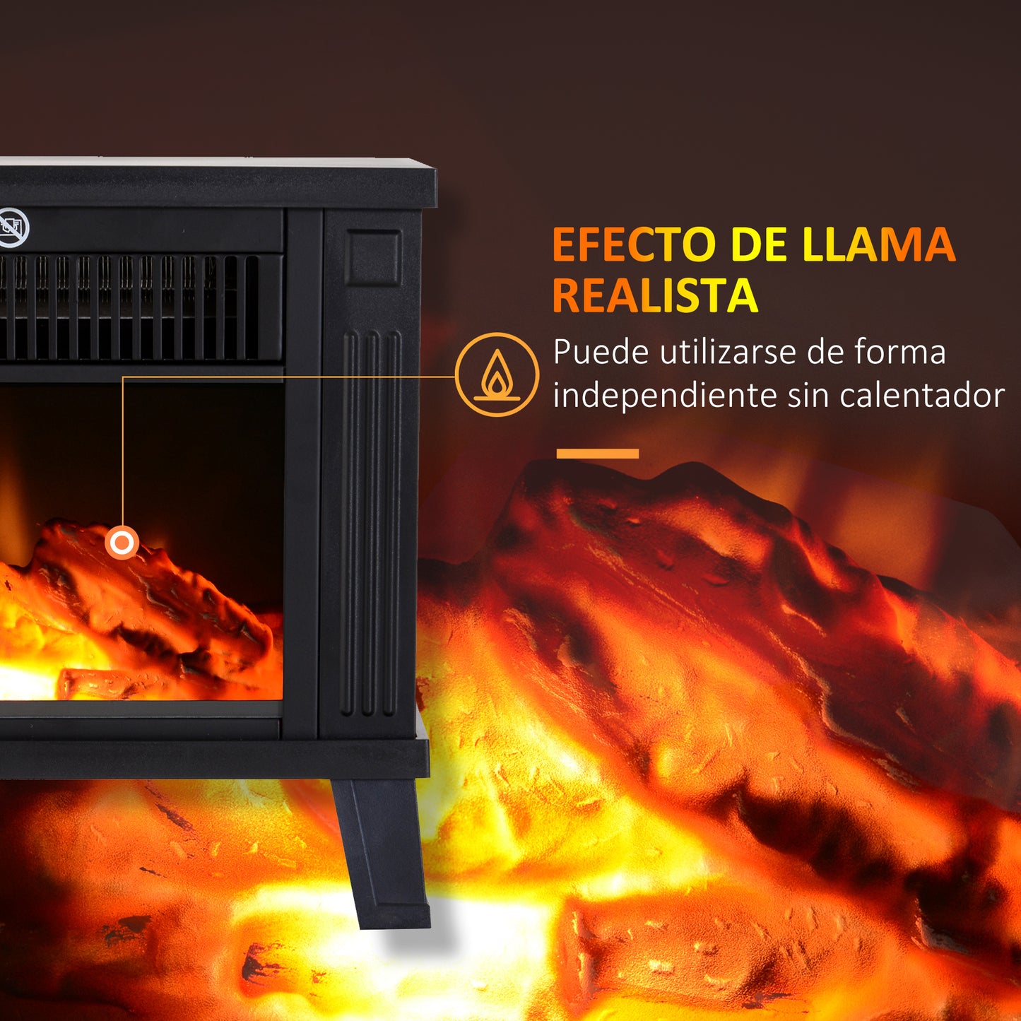 HOMCOM Chimenea Eléctrica Portátil 600/1200W Chimenea Decorativa con Efecto de Llama y Protección contra Sobrecalentamiento para Salas 13-18 m² 34x17x31 cm Negro