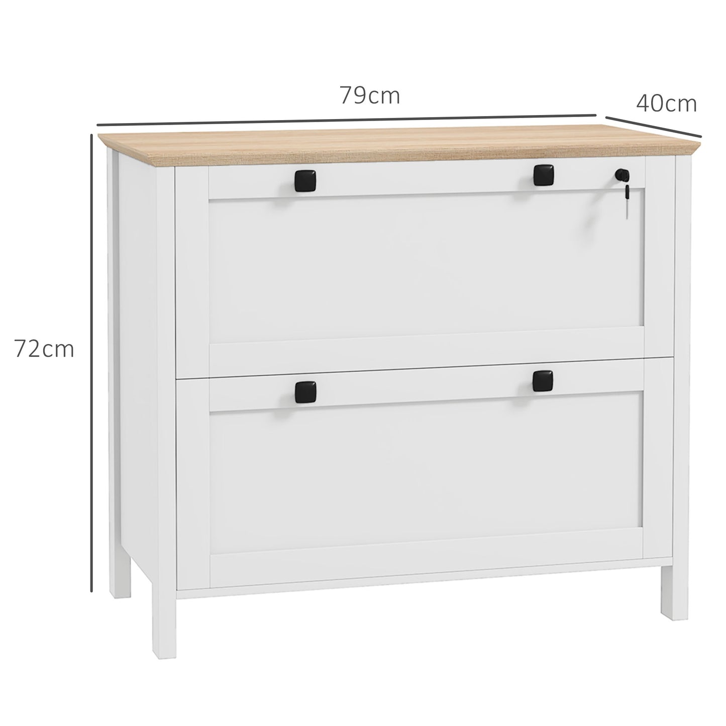 HOMCOM Cajonera de Oficina Mueble Archivador con 2 Cajones 2 Barras Colgantes Cerradura y 2 Llaves para Tamaño A4 para Estudio Salón 79x40x72 cm Blanco y Roble