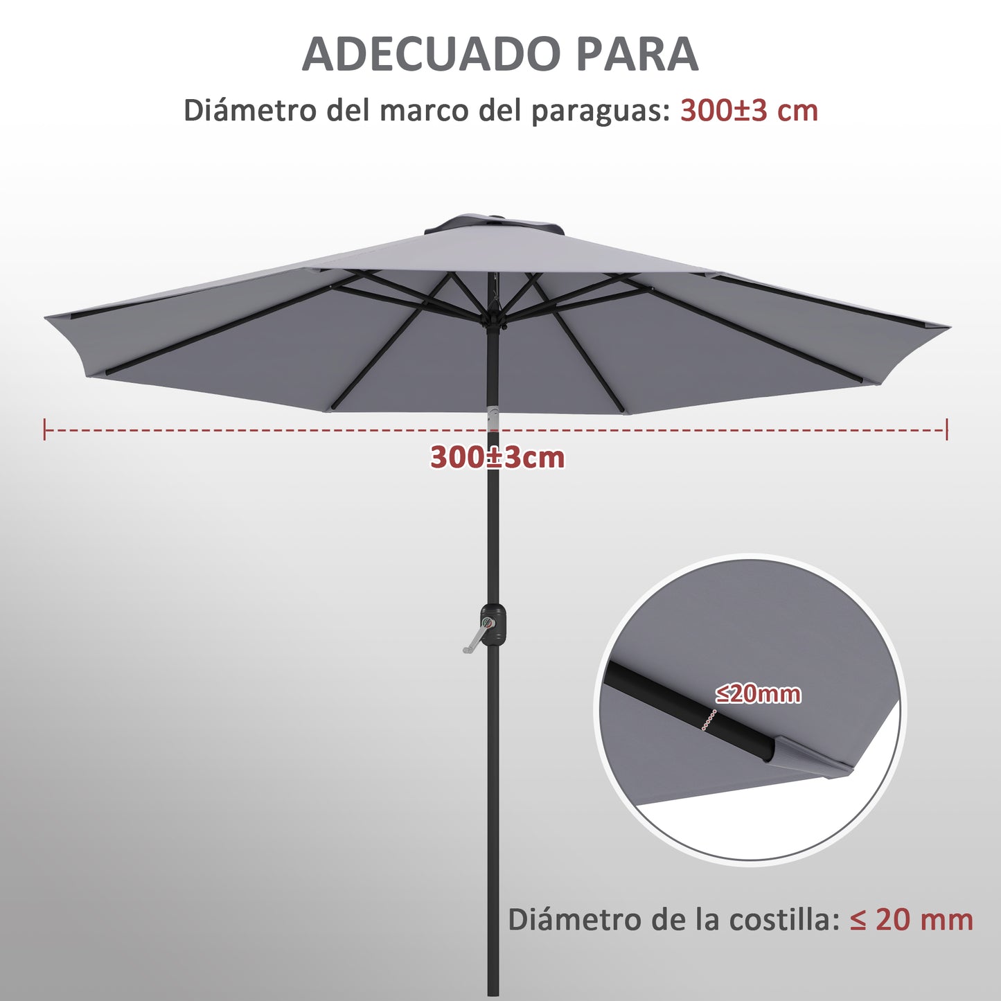 Outsunny Toldo de Recambio de Sombrilla de 3 m Toldo de Repuesto para Sombrilla de Patio con Ventilación Superior Cubierta de Repuesto para Parasol de Poliéster para Exteriores Gris