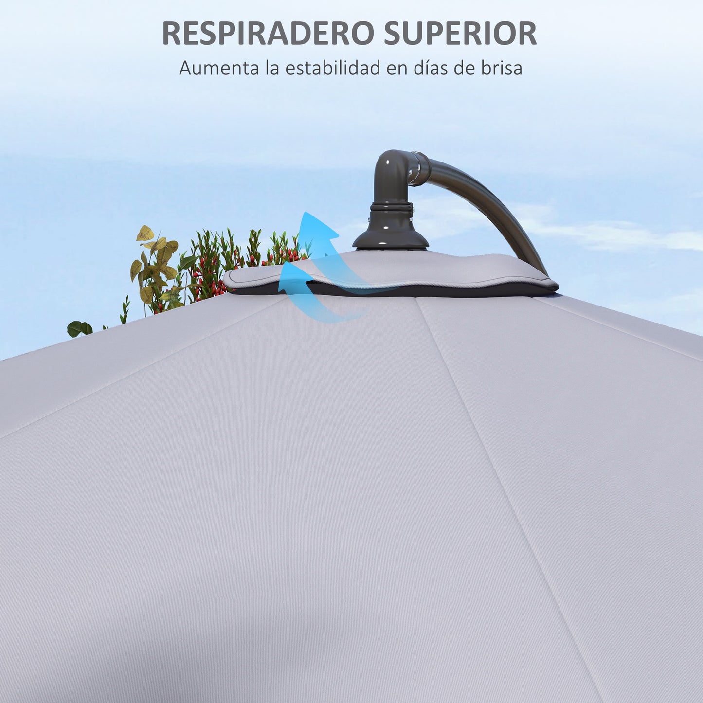 Outsunny Toldo de Recambio de Sombrilla de 3 m Toldo de Repuesto para Sombrilla de Patio con Ventilación Superior Cubierta de Repuesto para Parasol de Poliéster para Exteriores Gris