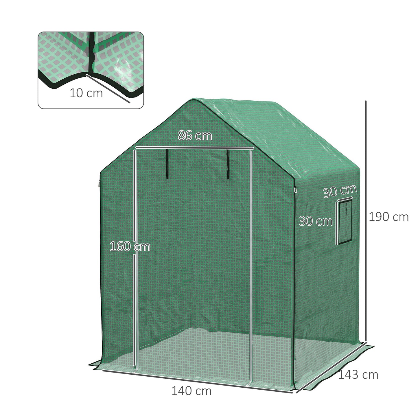 Outsunny Cubierta de Invernadero 140x143x190 cm Cubierta de Repuesto de Invernadero con Ventana Puerta con Cremallera Anti-UV Protección de Plantas para Jardín Verde