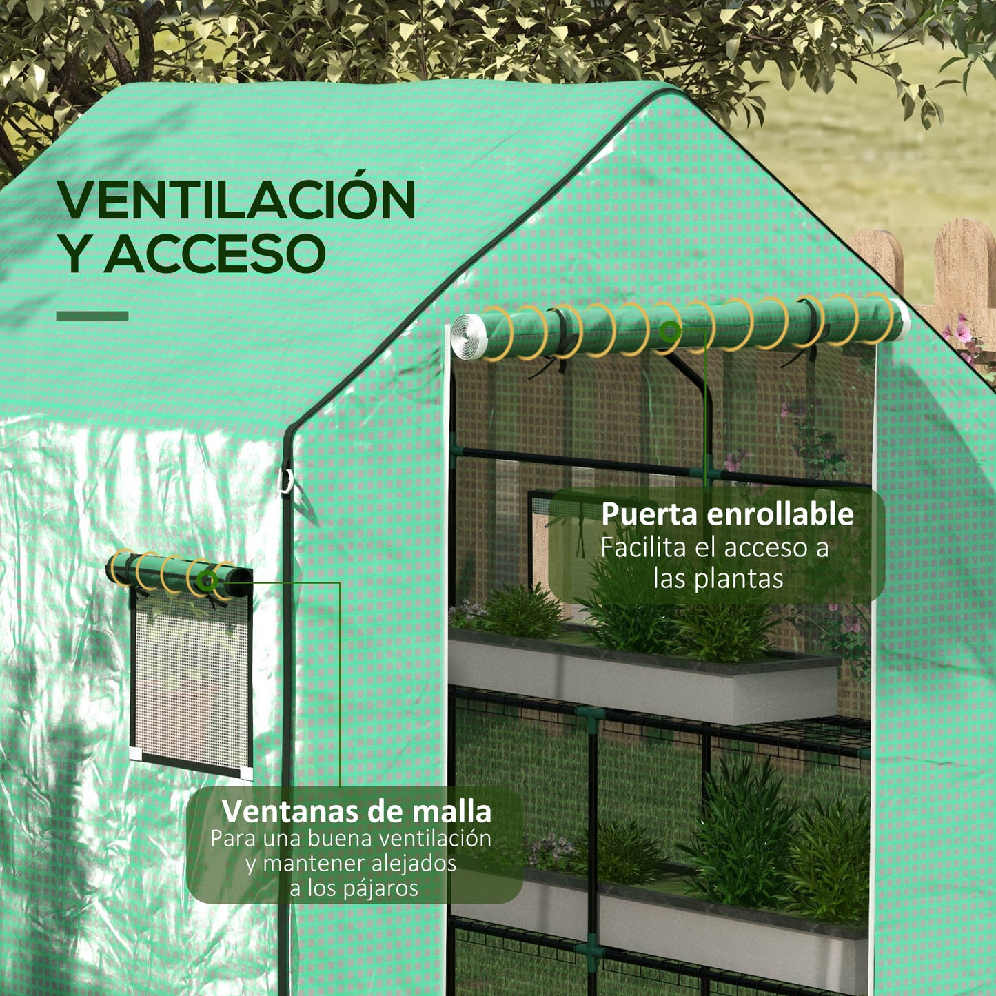 Outsunny Cubierta de Invernadero 140x143x190 cm Cubierta de Repuesto de Invernadero con Ventana Puerta con Cremallera Anti-UV Protección de Plantas para Jardín Verde