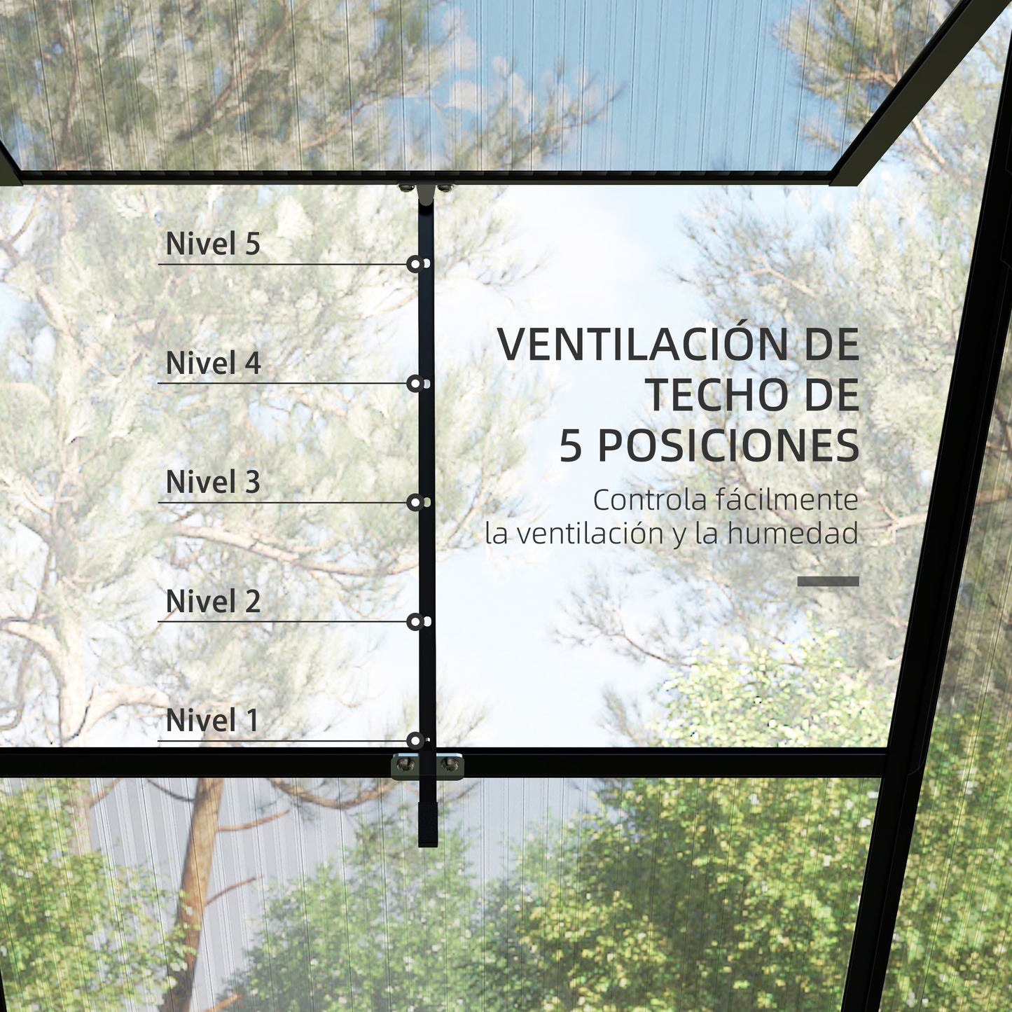 Outsunny Invernadero de Jardín Policarbonato 2x2,5x2 m Invernadero de Huerto Vivero Casero con Marco de Aleación de Aluminio Ventana Regulable en 5 Niveles y Base para Cultivo Transparente y Negro