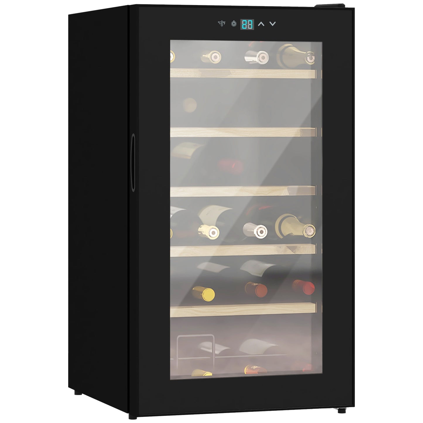 HOMCOM Nevera Vinos 24 Botellas 65L Vinoteca con Luz LED Interior Pantalla Táctil Digital Control de Temperatura Puerta de Vidrio y 5 Estantes de Metal Negro