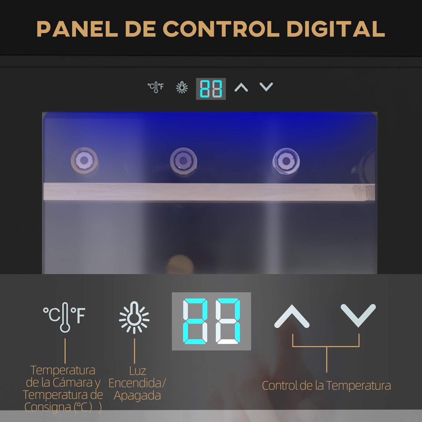 HOMCOM Nevera Vinos 24 Botellas 65L Vinoteca con Luz LED Interior Pantalla Táctil Digital Control de Temperatura Puerta de Vidrio y 5 Estantes de Metal Negro