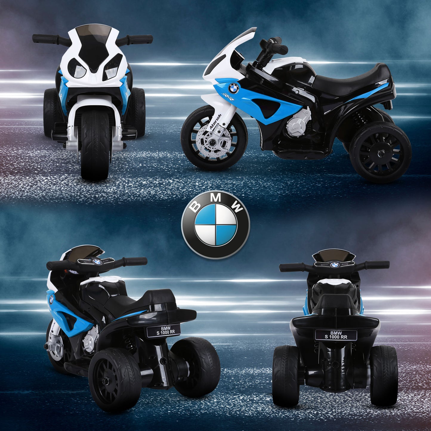 HOMCOM Moto Eléctrica para Niños de 18-36 Meses con Licencia BMW S1000RR Motocicleta de Batería 6V Moto Infantil con Música Carga 20 kg Azul