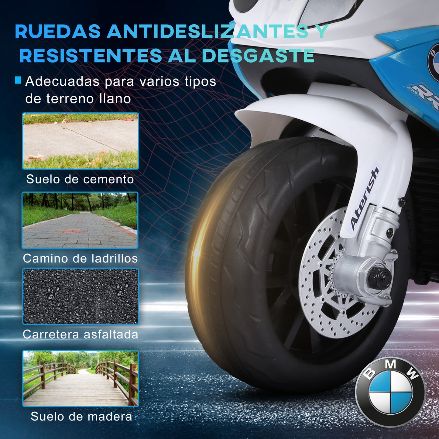 HOMCOM Moto Eléctrica para Niños de 18-36 Meses con Licencia BMW S1000RR Motocicleta de Batería 6V Moto Infantil con Música Carga 20 kg Azul