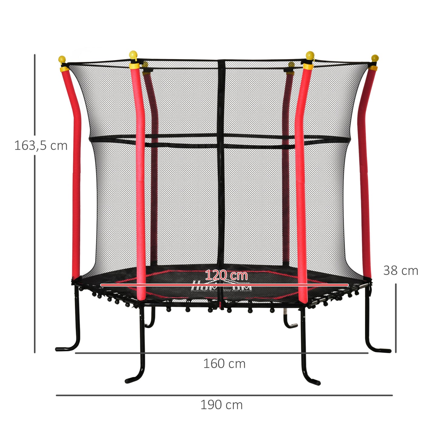 HOMCOM Cama Elástica Infantil de Jardín Ø160x163,5 cm Trampolín para Niños de +3 Años con Red de Seguridad Acero para Interior Exterior Carga 50 kg Negro y Rojo