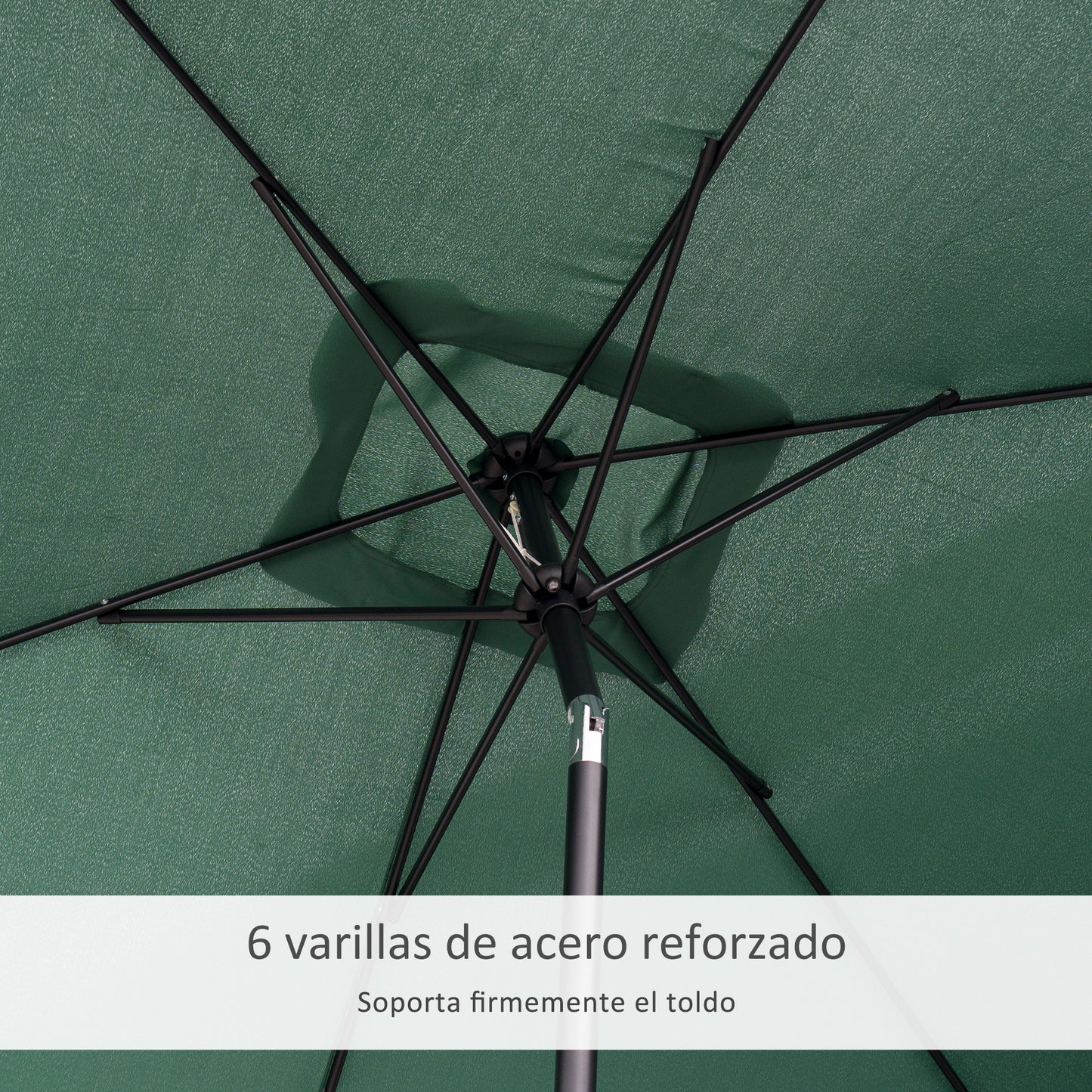 Outsunny Sombrilla de Aluminio 195x295x253 cm Parasol Rectangular de Jardín Inclinable con Manivela y Poste Desmontable para Terraza Piscina Patio Exterior Verde