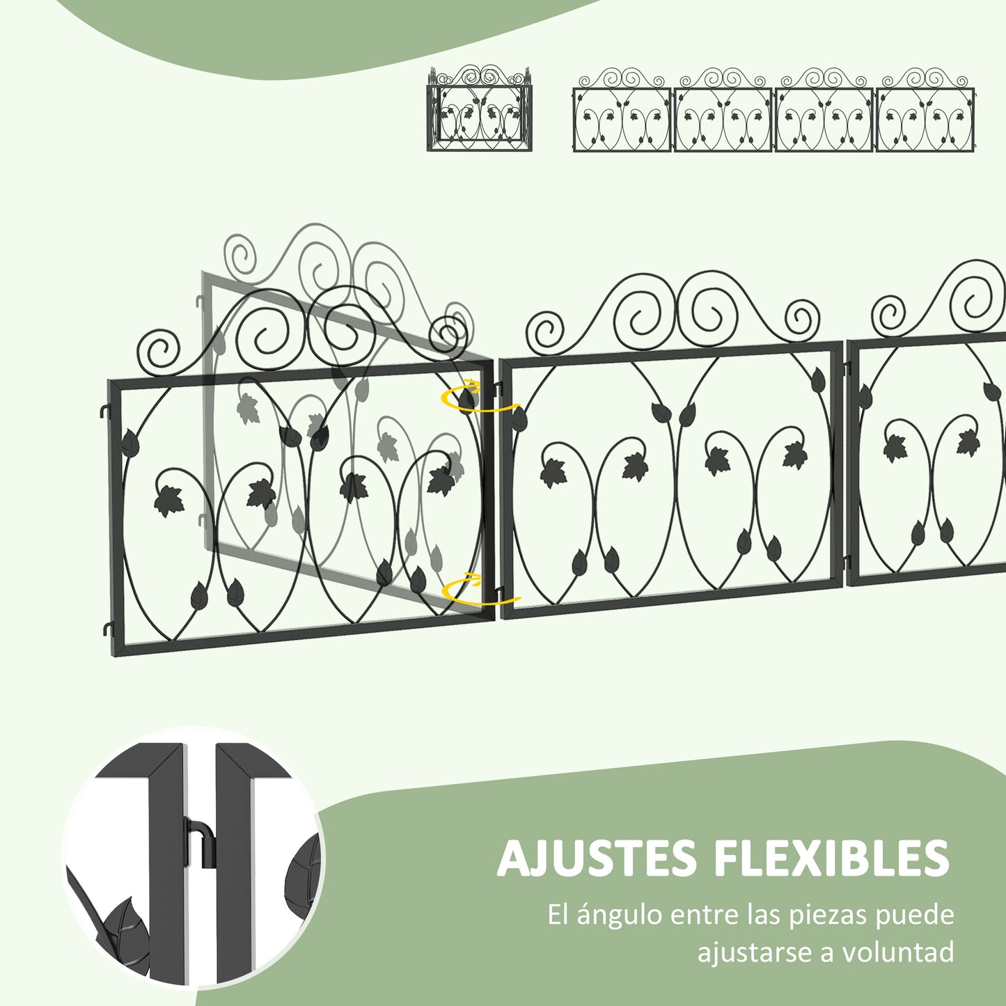 Outsunny Vallas para Jardín Exterior de 4 Paneles 57x47,5 cm Valla Decorativa de Jardín de Acero con Ángulo Ajustable para Patio Terraza 230x48 cm Negro