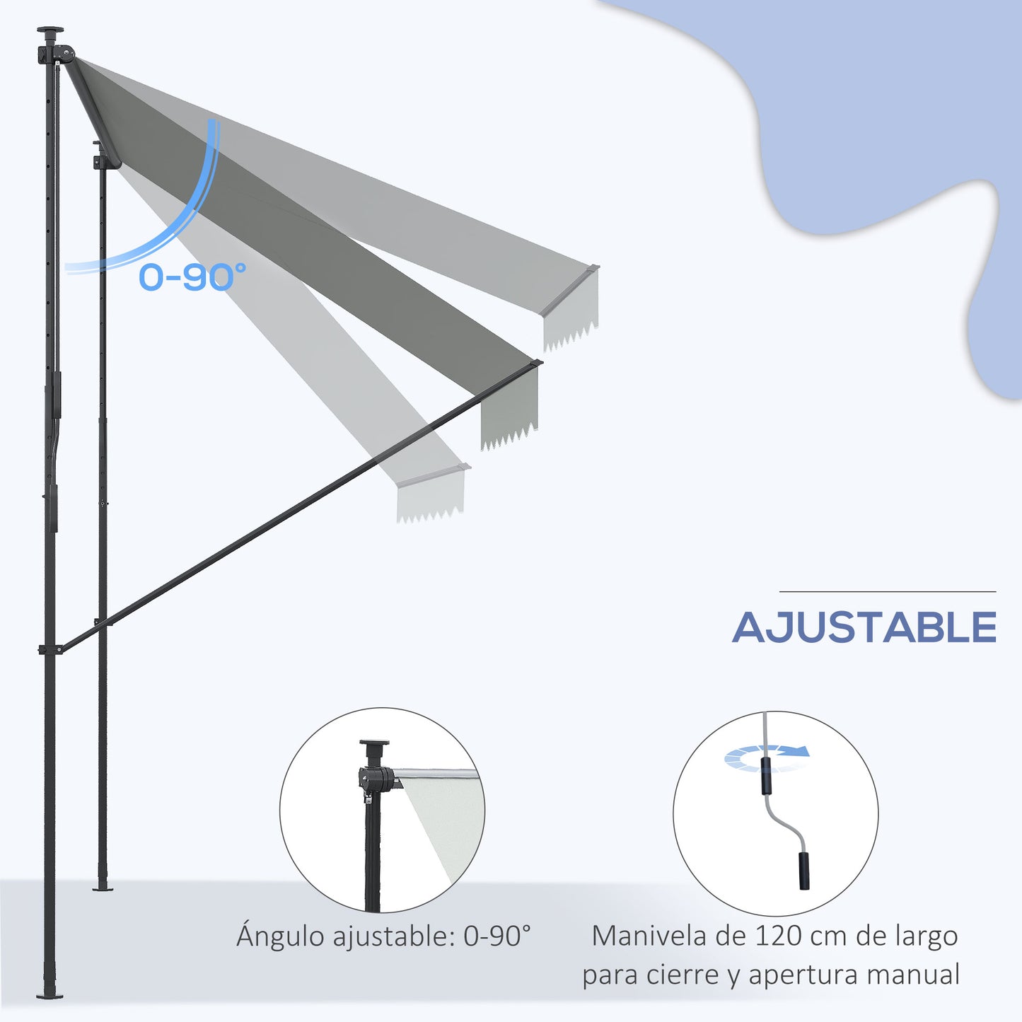 Outsunny Toldo Manual Retráctil 200x175x210-310 cm Toldo para Balcón con Altura Ajustable Manivela y Protección Solar para Terraza Jardín Gris