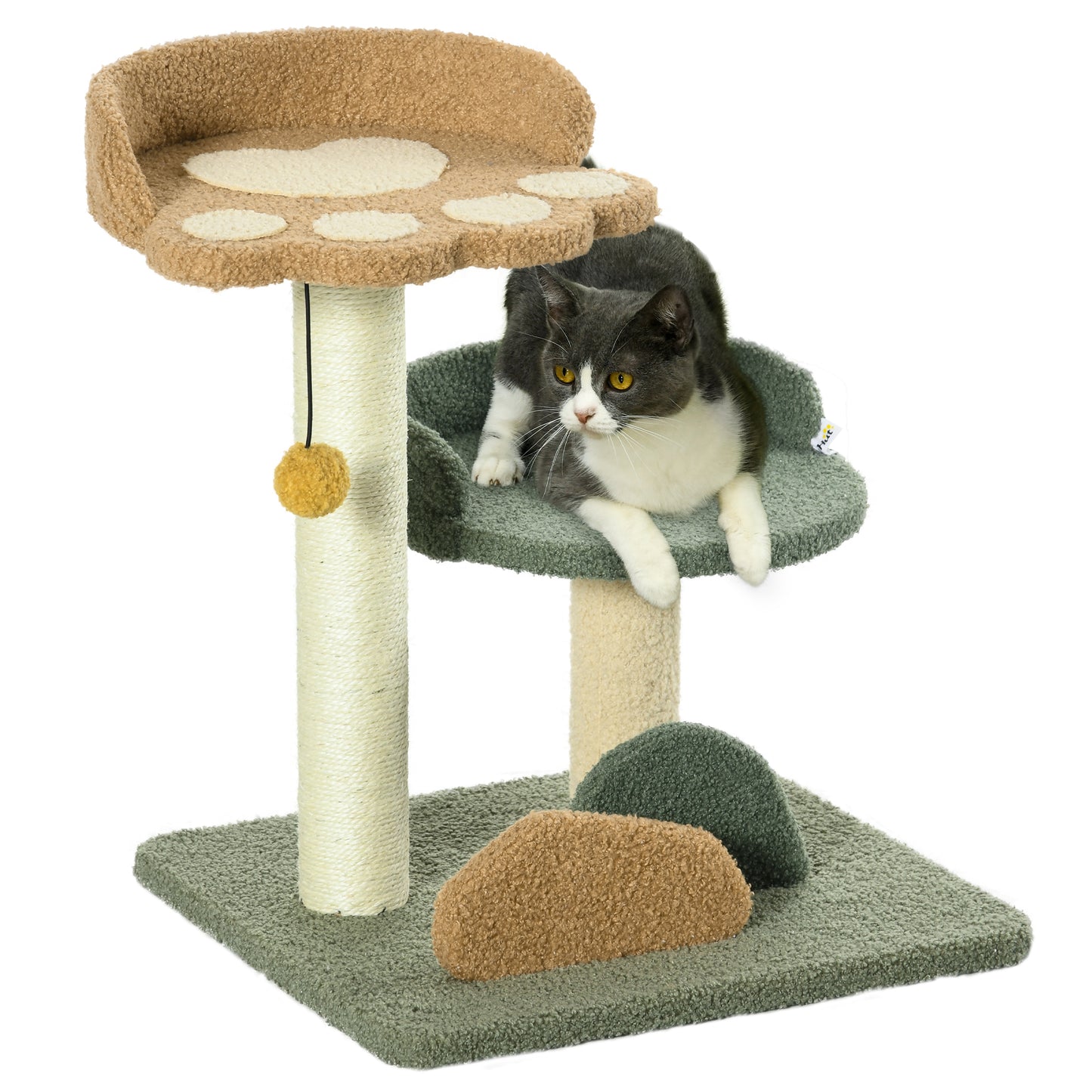 PawHut Árbol Rascador para Gatos Pequeño de 52 cm Torre para Gatos Centro de Actividades para Gatitos con Cama Poste de Sisal y Bola Colgante 43x39x52 cm Multicolor