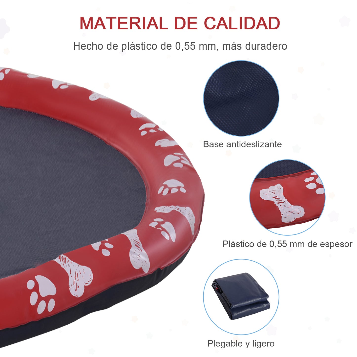 PawHut Splash Pad para Mascotas Tapete de Juegos de Agua Redondo Ø170 cm Almohadilla de Aspersor con Bonito Estampado y Superficie Antideslizante para Perros y Niños Rojo y Azul