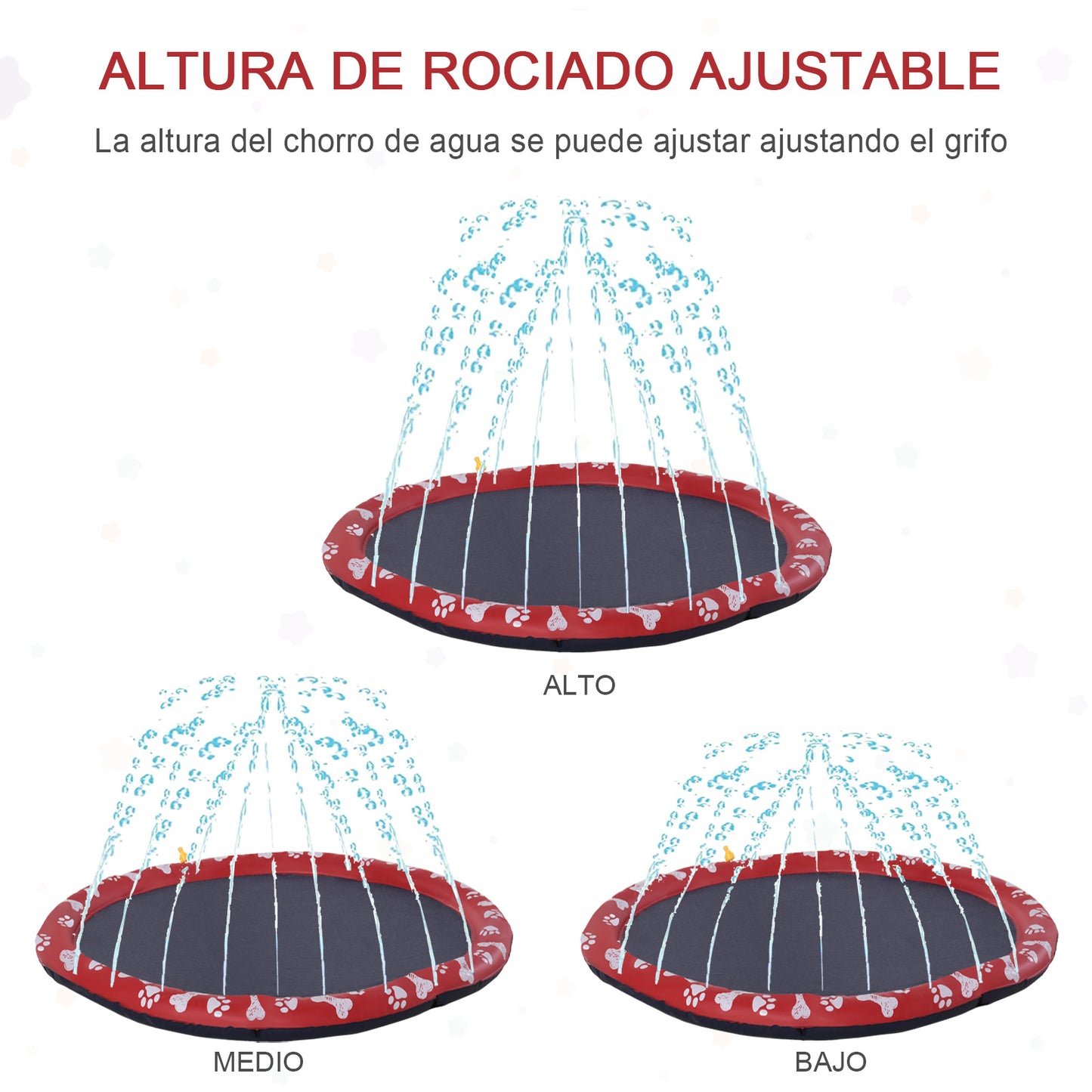 PawHut Splash Pad para Mascotas Tapete de Juegos de Agua Redondo Ø170 cm Almohadilla de Aspersor con Bonito Estampado y Superficie Antideslizante para Perros y Niños Rojo y Azul