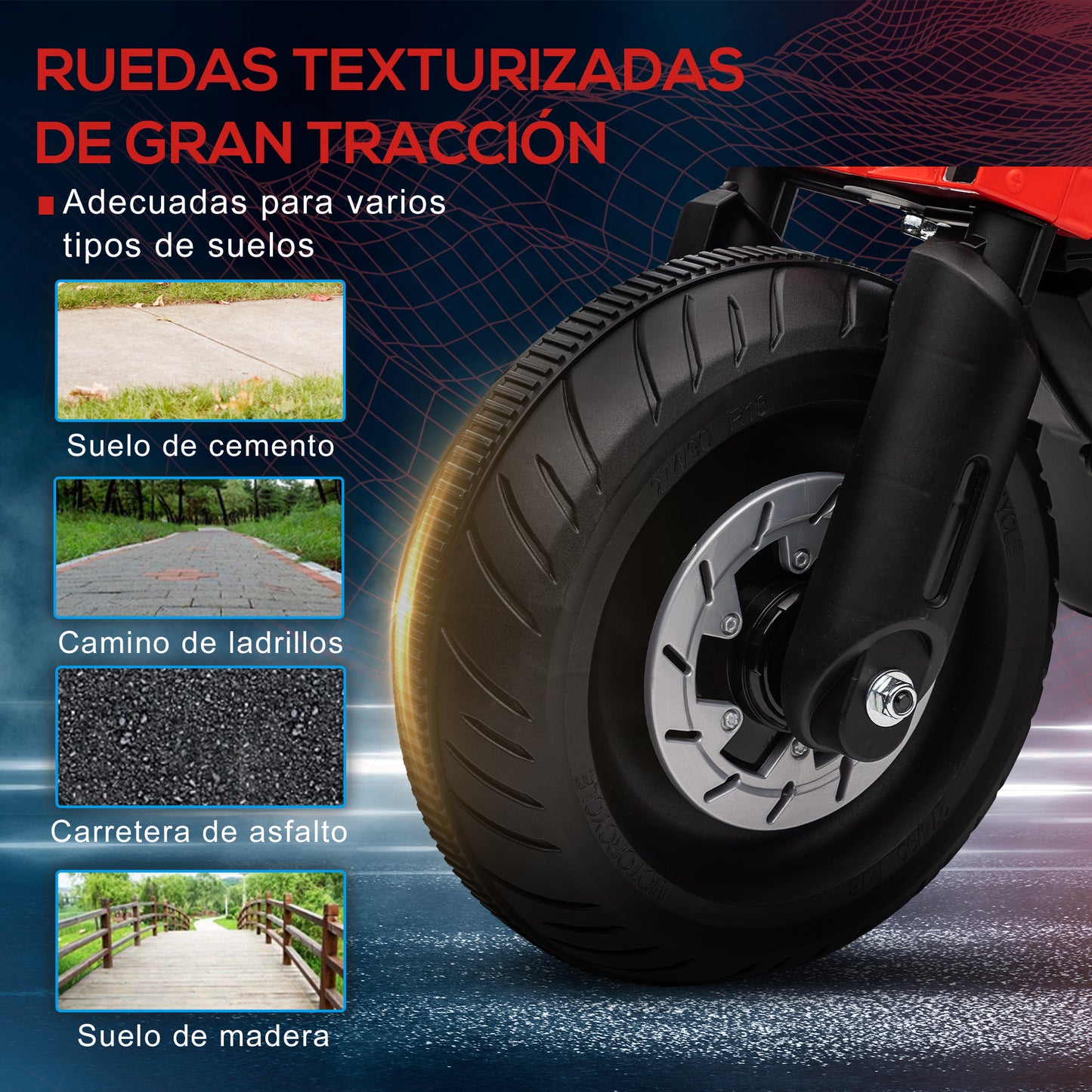 HOMCOM Moto Eléctrica Infantil Moto de Batería 6V con Faros Música Bocina Velocidad 3 km/h Avance Retroceso y Ruedas Auxiliares para Niños de 3-5 Años Carga 25 kg 86x44x58 cm Negro y Rojo