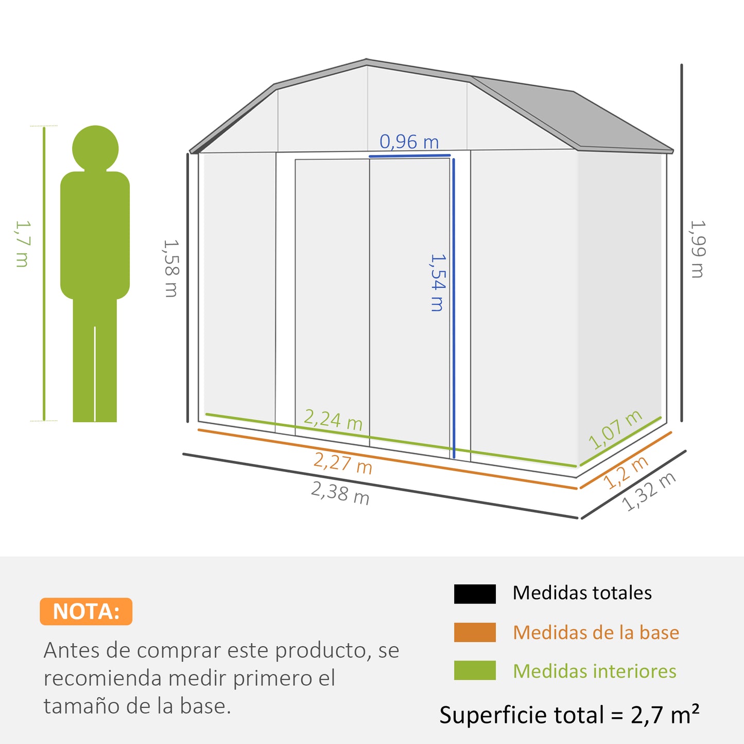 Outsunny Cobertizo de Jardín Exterior 2,7 m² 238x132x198,5 cm Caseta de Exterior Metálica con Base Estantes Ajustables 2 Puertas Corredizas y 2 Ventanas Gris Oscuro