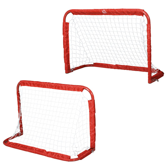 HOMCOM Set de 2 Porterías Plegables de Fútbol Puertas de Fútbol Portátil para Jardín y Exterior para Niños y Adultos Hierro Q195 Poliéster 90x36x60 cm Rojo