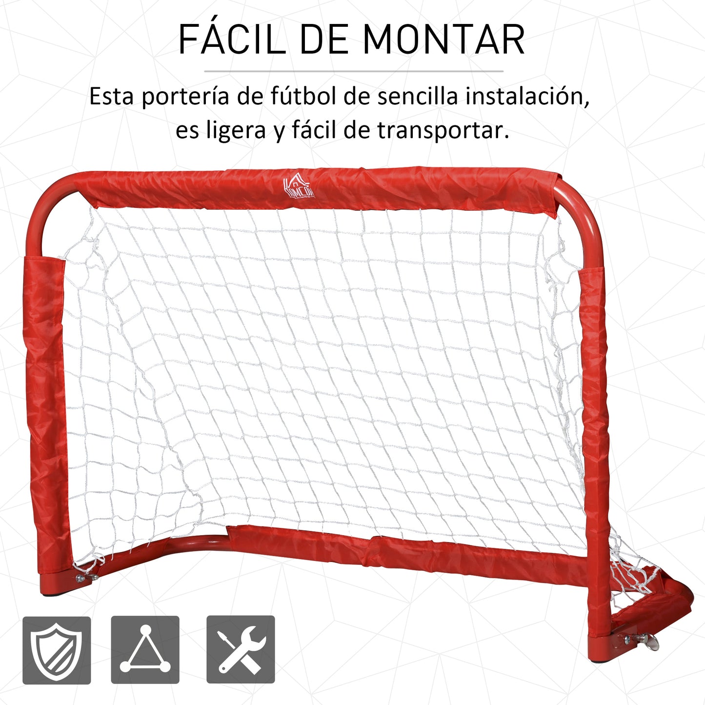 HOMCOM Set de 2 Porterías Plegables de Fútbol Puertas de Fútbol Portátil para Jardín y Exterior para Niños y Adultos Hierro Q195 Poliéster 90x36x60 cm Rojo