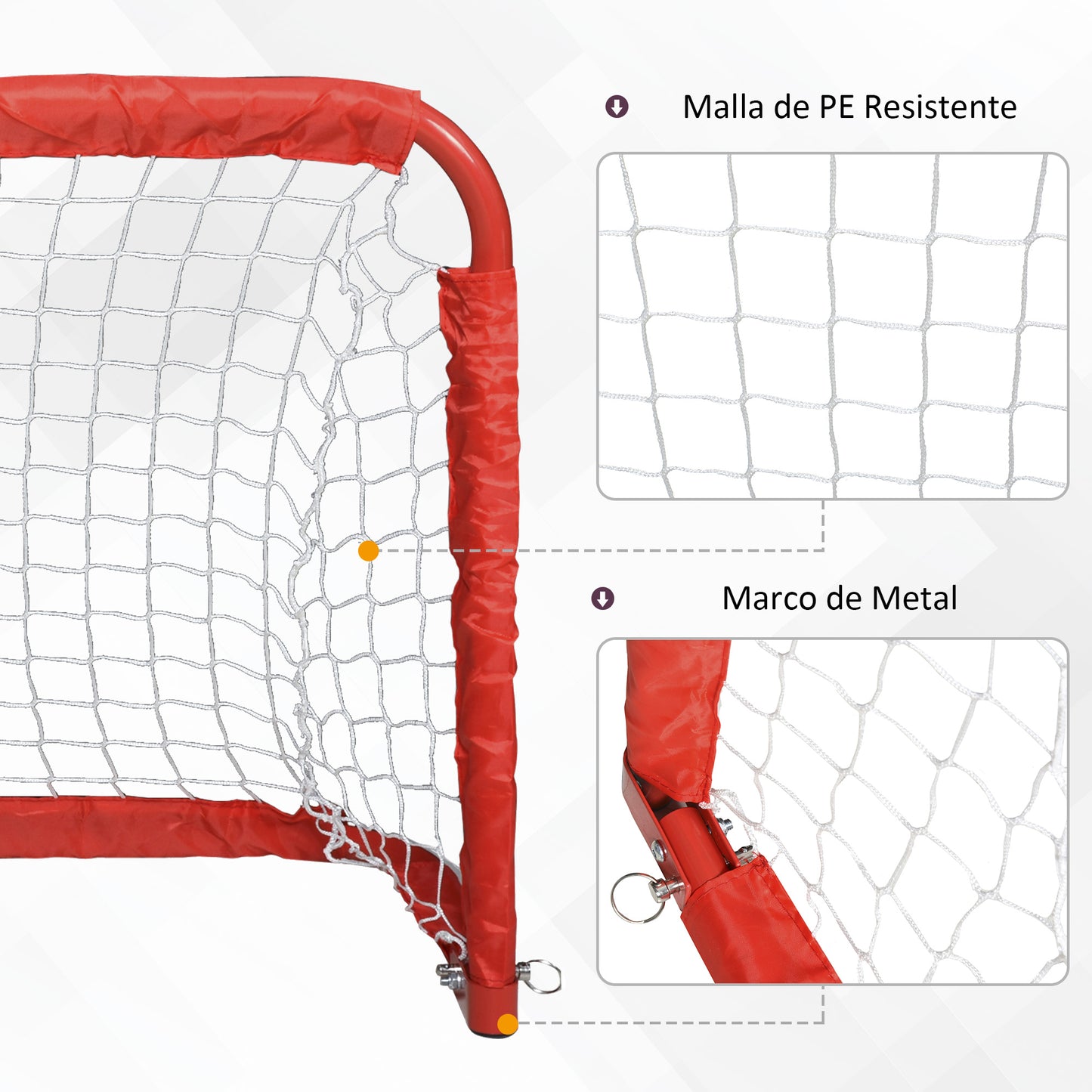 HOMCOM Set de 2 Porterías Plegables de Fútbol Puertas de Fútbol Portátil para Jardín y Exterior para Niños y Adultos Hierro Q195 Poliéster 90x36x60 cm Rojo