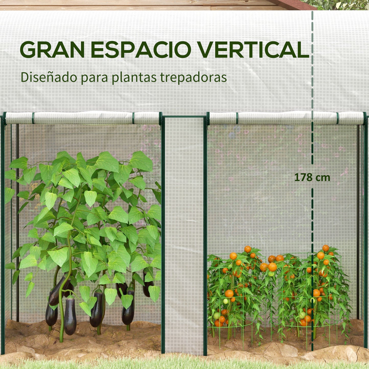 Outsunny Invernadero Pequeño Invernadero de Exterior con Doble Puerta con Cremallera y Cubierta de PE Invernadero para Cultivar Plantas Flores 200x100x178 cm Blanco