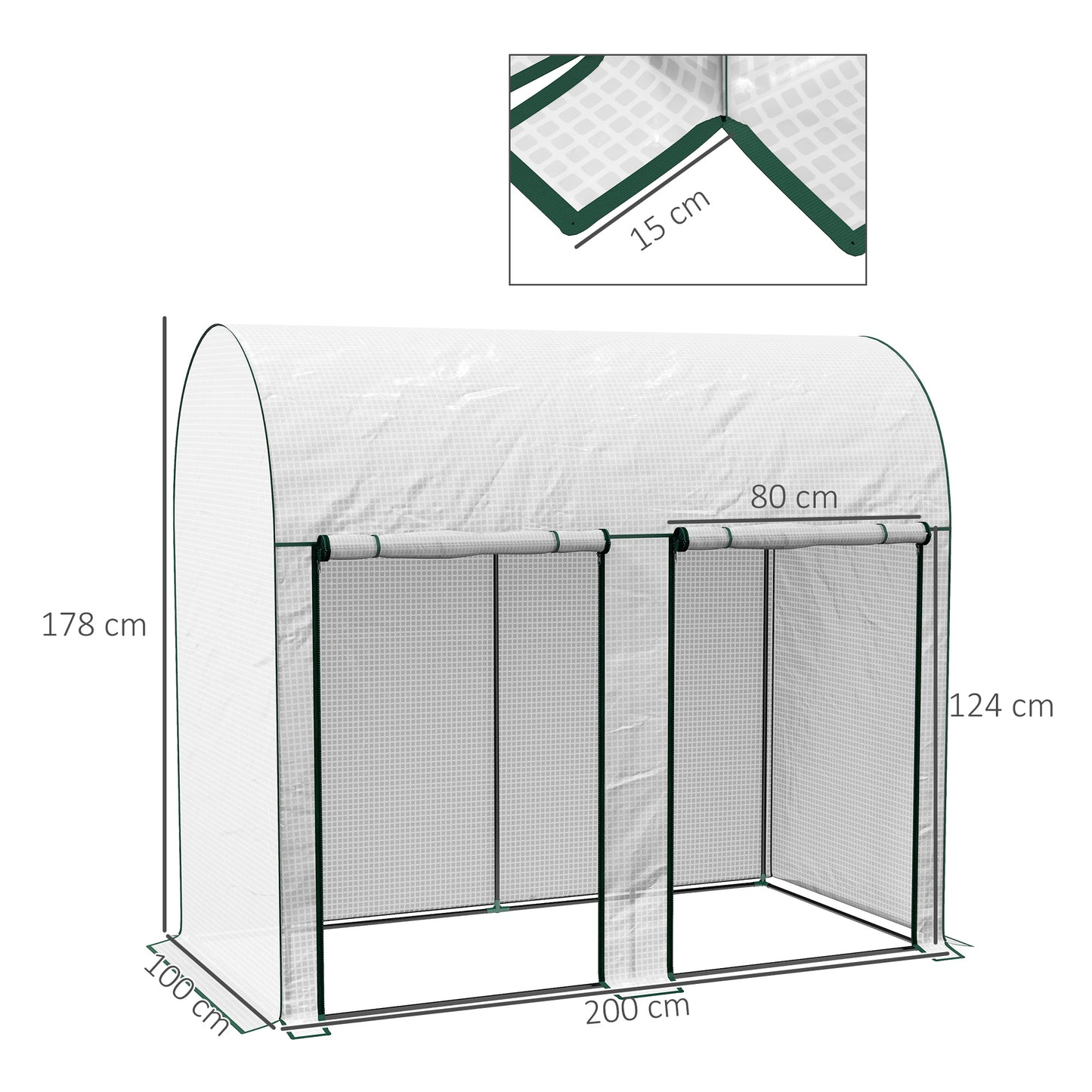 Outsunny Invernadero Pequeño Invernadero de Exterior con Doble Puerta con Cremallera y Cubierta de PE Invernadero para Cultivar Plantas Flores 200x100x178 cm Blanco