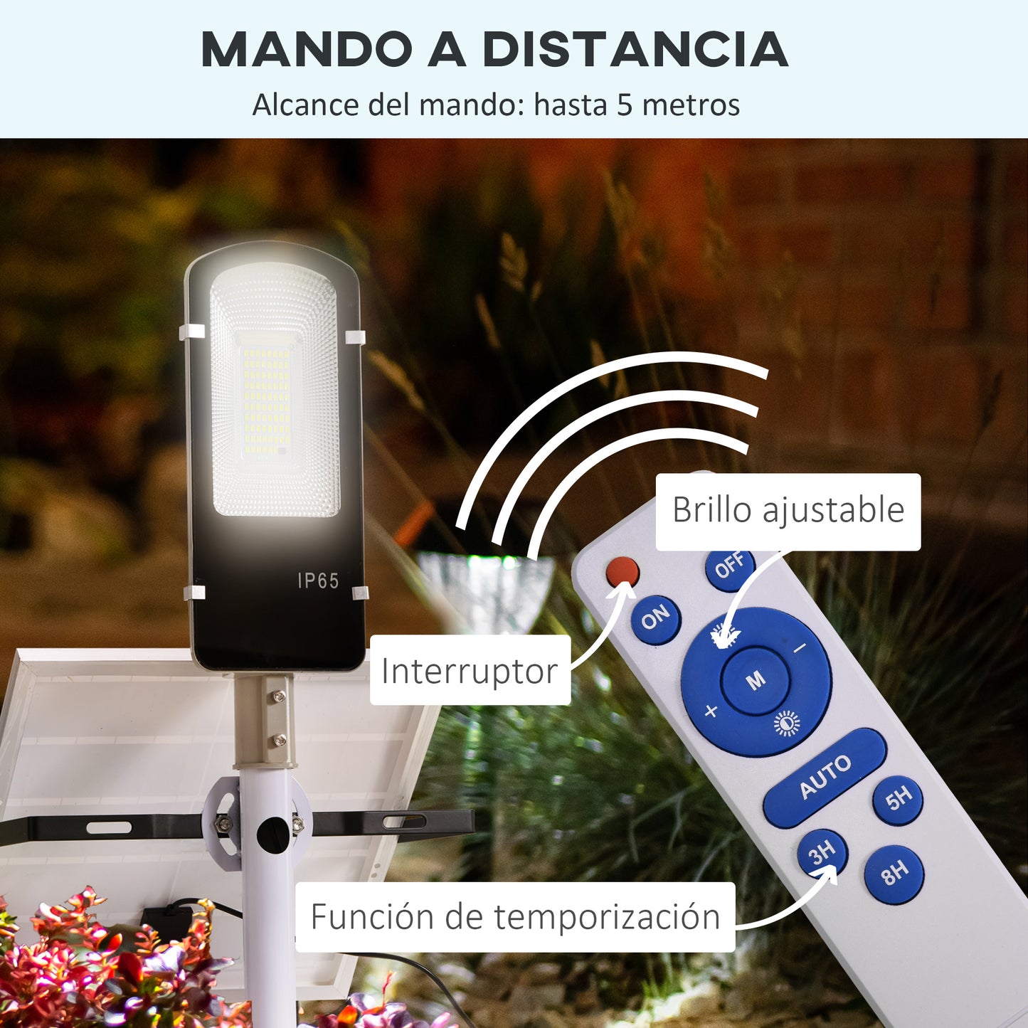 Outsunny Luz Solar Exterior Farola Solar de Pared con 78 LED IP65 Impermeable con Mando a Distancia Luz Ajustable y Temporizador para Jardín Patio Camino 70x36x22 cm Plata