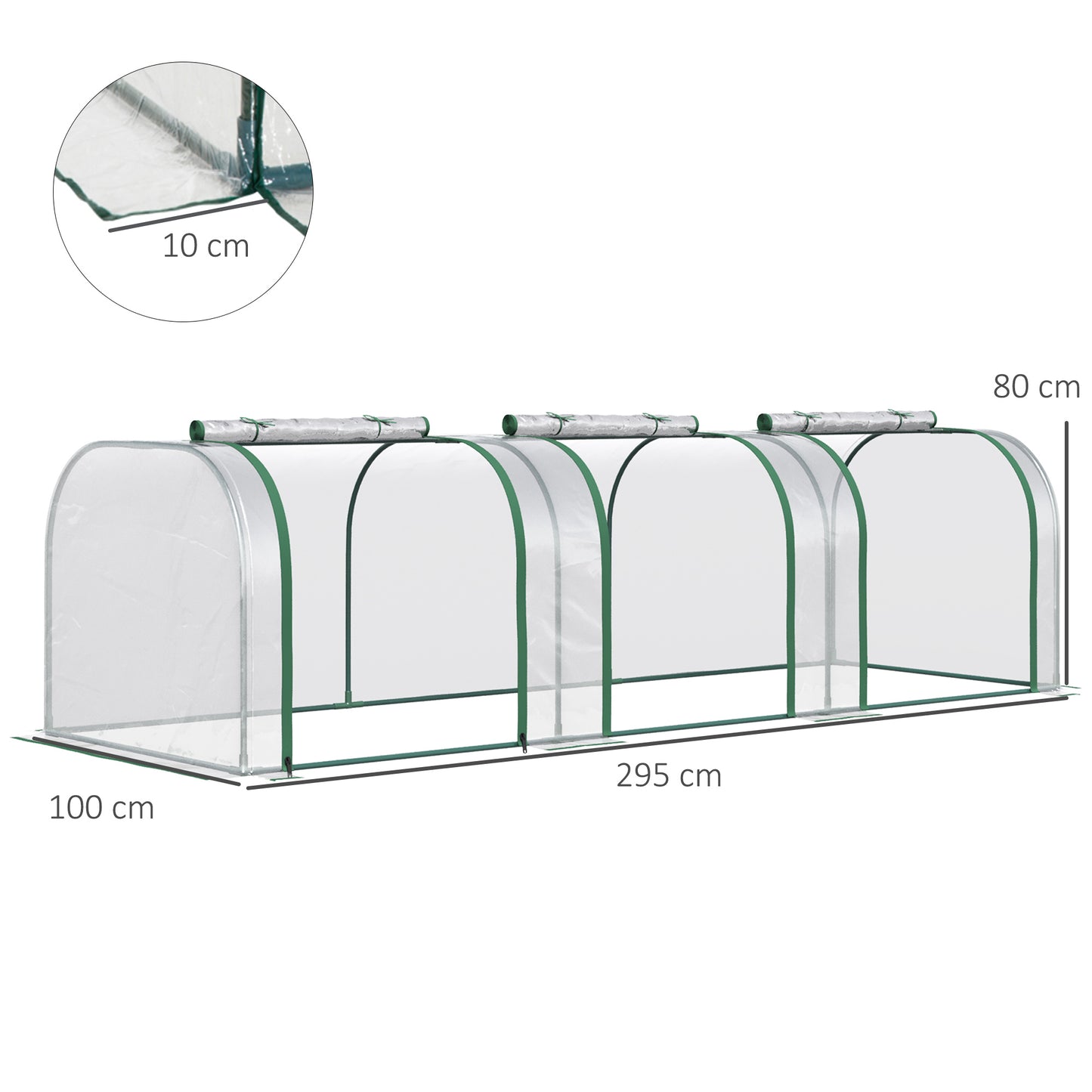 Outsunny Mini Invernadero 295x100x80 cm para Jardín Terraza Cultivo de Plantas Semilla Invernadero de Jardín Vivero Casero tipo Túnel Marco Acero y Plástico transparente